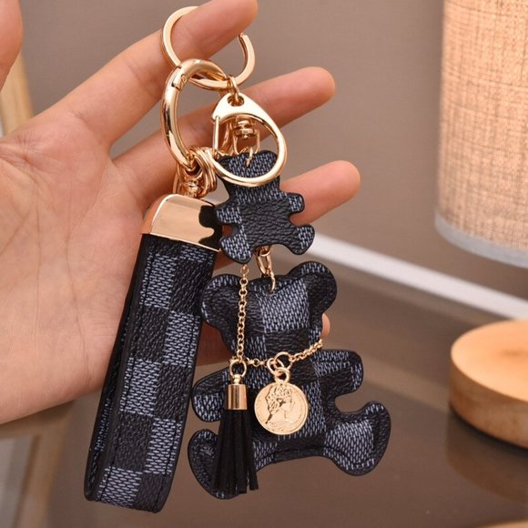 Teddy Bear Shaped Louis Vuitton Style Damier Keychain/Bag Charm (With Strap) NWT - Picture 4 of 4